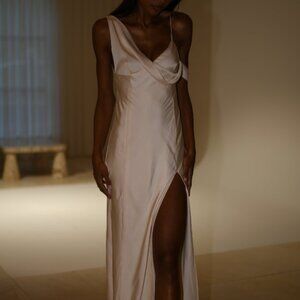 Soleil Satin Off Shoulder Maxi Dress - Ivory